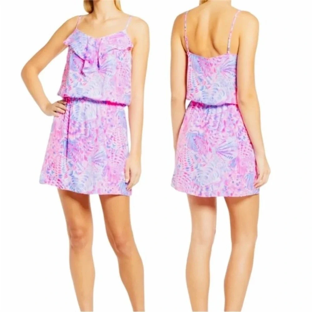 Lilly‎ Pulitzer Sea Shells Ruffle Mini Dress Pink Blue Purple Sleeveless Summer - Picture 3 of 13